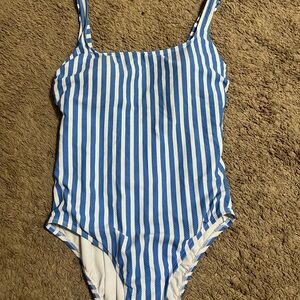 Time and Tru Blue and White Striped One Piece Swimsuit